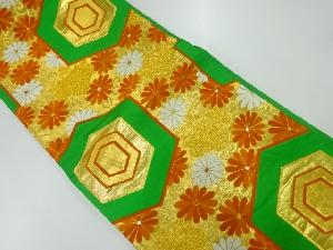 アンティーク　亀甲に菊・桐模様織出し袋帯（着用可）